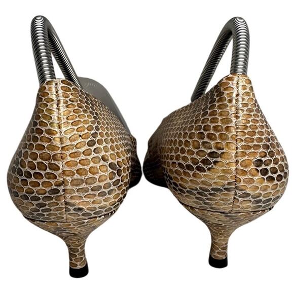 Stuart Weitzman Snakeskin Kitten Heel Sz 10 Tan Gray Leather Pointed Toe Luxury - Picture 10 of 13